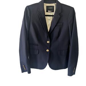 J. CREW Schoolboy Wool Blazer Women Size 4 Navy Blue Preppy Academia Gold Button